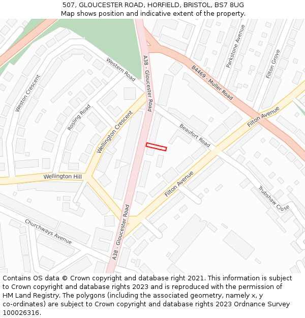 507, GLOUCESTER ROAD, HORFIELD, BRISTOL, BS7 8UG: Location map and indicative extent of plot
