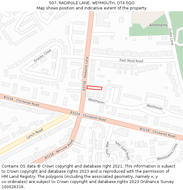507, RADIPOLE LANE, WEYMOUTH, DT4 0QG: Location map and indicative extent of plot