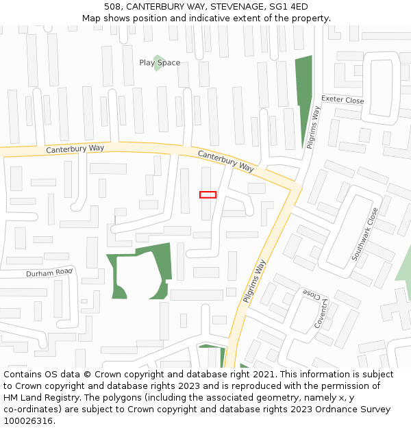 508, CANTERBURY WAY, STEVENAGE, SG1 4ED: Location map and indicative extent of plot