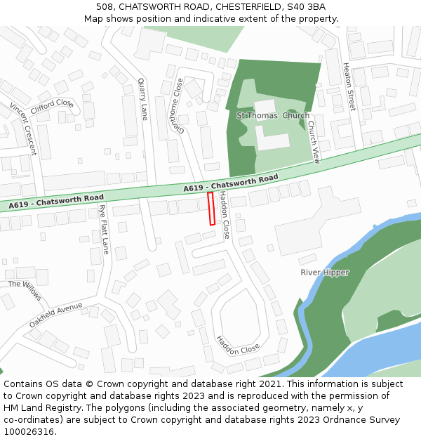508, CHATSWORTH ROAD, CHESTERFIELD, S40 3BA: Location map and indicative extent of plot