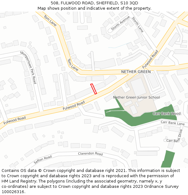 508, FULWOOD ROAD, SHEFFIELD, S10 3QD: Location map and indicative extent of plot