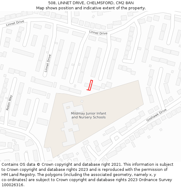 508, LINNET DRIVE, CHELMSFORD, CM2 8AN: Location map and indicative extent of plot