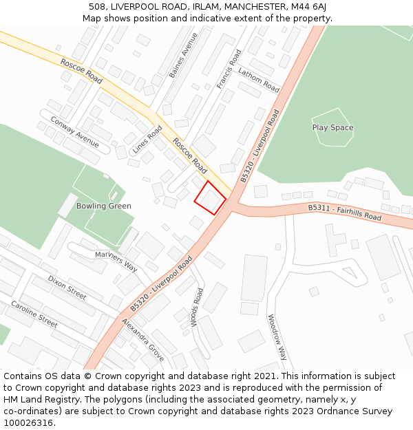 508, LIVERPOOL ROAD, IRLAM, MANCHESTER, M44 6AJ: Location map and indicative extent of plot