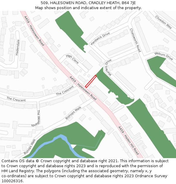 509, HALESOWEN ROAD, CRADLEY HEATH, B64 7JE: Location map and indicative extent of plot