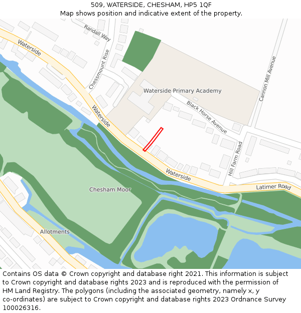 509, WATERSIDE, CHESHAM, HP5 1QF: Location map and indicative extent of plot