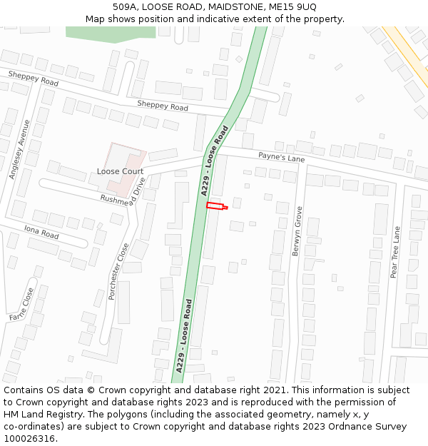 509A, LOOSE ROAD, MAIDSTONE, ME15 9UQ: Location map and indicative extent of plot