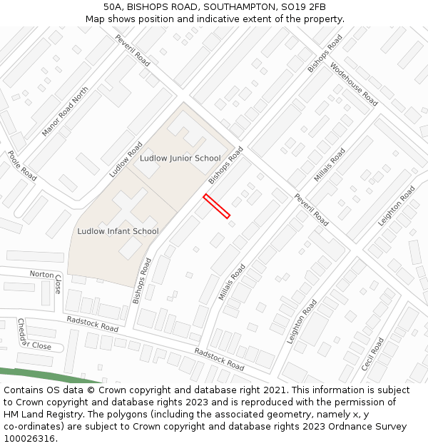 50A, BISHOPS ROAD, SOUTHAMPTON, SO19 2FB: Location map and indicative extent of plot