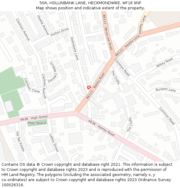 50A, HOLLINBANK LANE, HECKMONDWIKE, WF16 9NF: Location map and indicative extent of plot