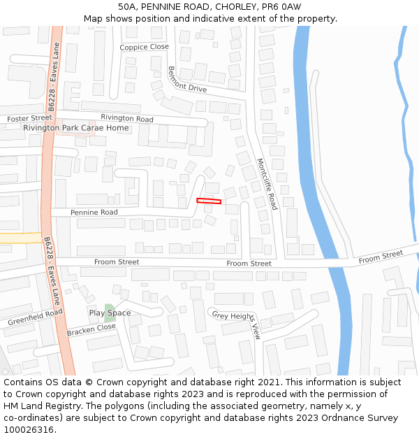 50A, PENNINE ROAD, CHORLEY, PR6 0AW: Location map and indicative extent of plot