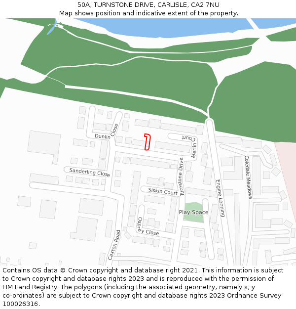 50A, TURNSTONE DRIVE, CARLISLE, CA2 7NU: Location map and indicative extent of plot