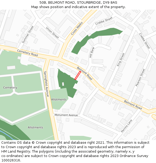 50B, BELMONT ROAD, STOURBRIDGE, DY9 8AS: Location map and indicative extent of plot