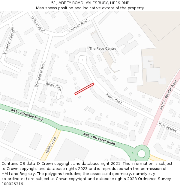 51, ABBEY ROAD, AYLESBURY, HP19 9NP: Location map and indicative extent of plot