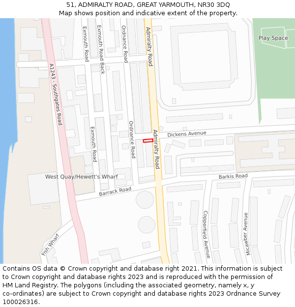 51, ADMIRALTY ROAD, GREAT YARMOUTH, NR30 3DQ: Location map and indicative extent of plot