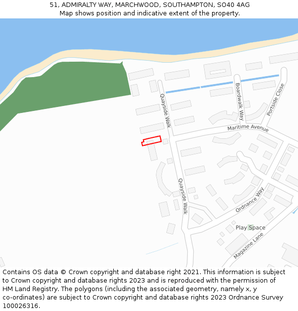 51, ADMIRALTY WAY, MARCHWOOD, SOUTHAMPTON, SO40 4AG: Location map and indicative extent of plot
