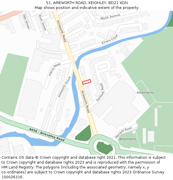 51, AIREWORTH ROAD, KEIGHLEY, BD21 4DN: Location map and indicative extent of plot