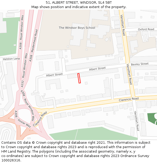 51, ALBERT STREET, WINDSOR, SL4 5BT: Location map and indicative extent of plot