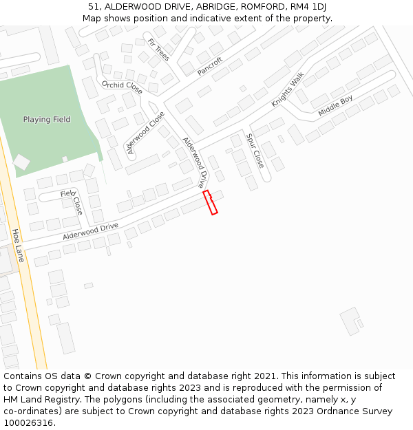 51, ALDERWOOD DRIVE, ABRIDGE, ROMFORD, RM4 1DJ: Location map and indicative extent of plot