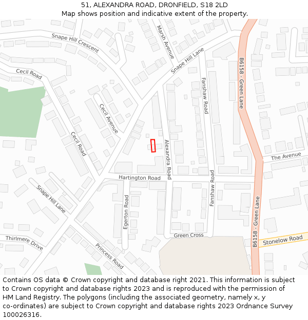 51, ALEXANDRA ROAD, DRONFIELD, S18 2LD: Location map and indicative extent of plot