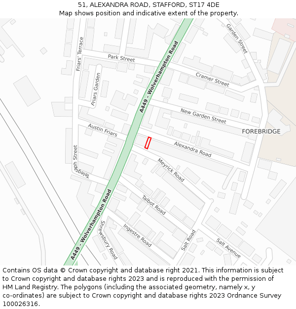 51, ALEXANDRA ROAD, STAFFORD, ST17 4DE: Location map and indicative extent of plot