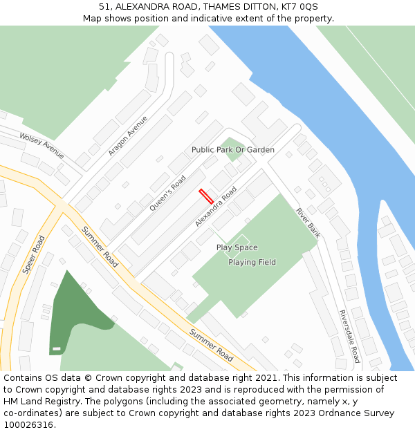 51, ALEXANDRA ROAD, THAMES DITTON, KT7 0QS: Location map and indicative extent of plot