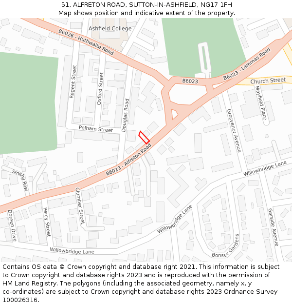 51, ALFRETON ROAD, SUTTON-IN-ASHFIELD, NG17 1FH: Location map and indicative extent of plot