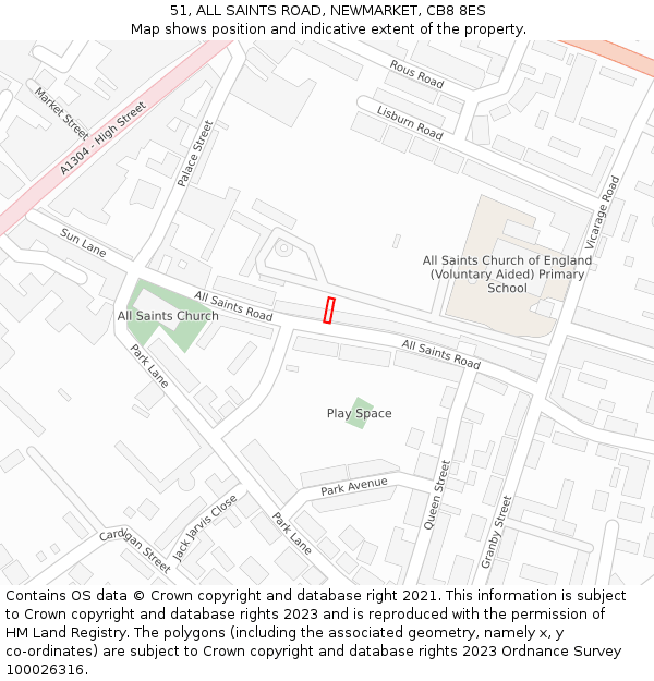 51, ALL SAINTS ROAD, NEWMARKET, CB8 8ES: Location map and indicative extent of plot