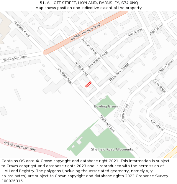 51, ALLOTT STREET, HOYLAND, BARNSLEY, S74 0NQ: Location map and indicative extent of plot