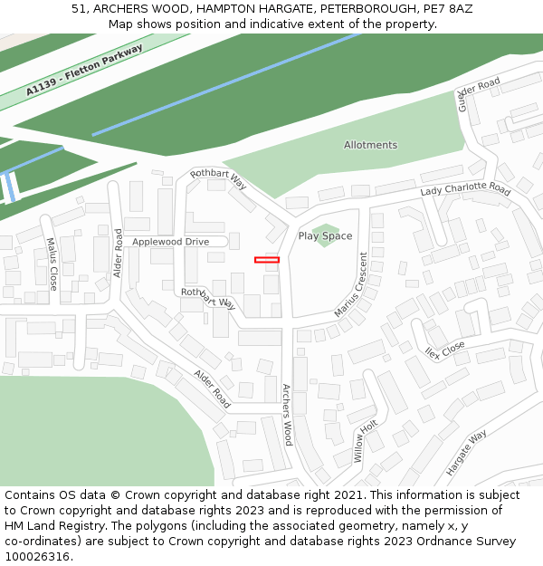 51, ARCHERS WOOD, HAMPTON HARGATE, PETERBOROUGH, PE7 8AZ: Location map and indicative extent of plot
