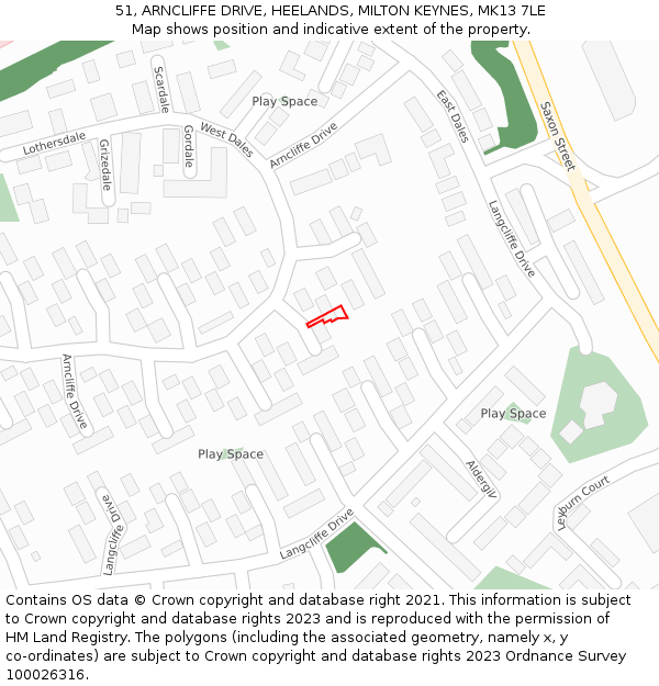 51, ARNCLIFFE DRIVE, HEELANDS, MILTON KEYNES, MK13 7LE: Location map and indicative extent of plot