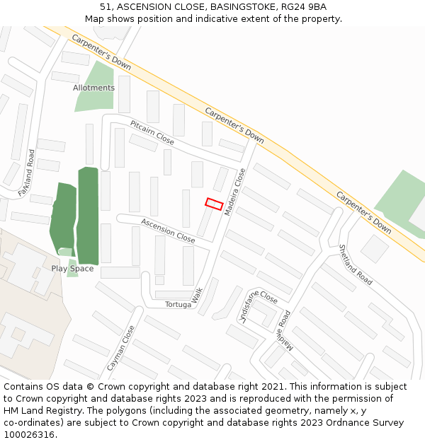 51, ASCENSION CLOSE, BASINGSTOKE, RG24 9BA: Location map and indicative extent of plot