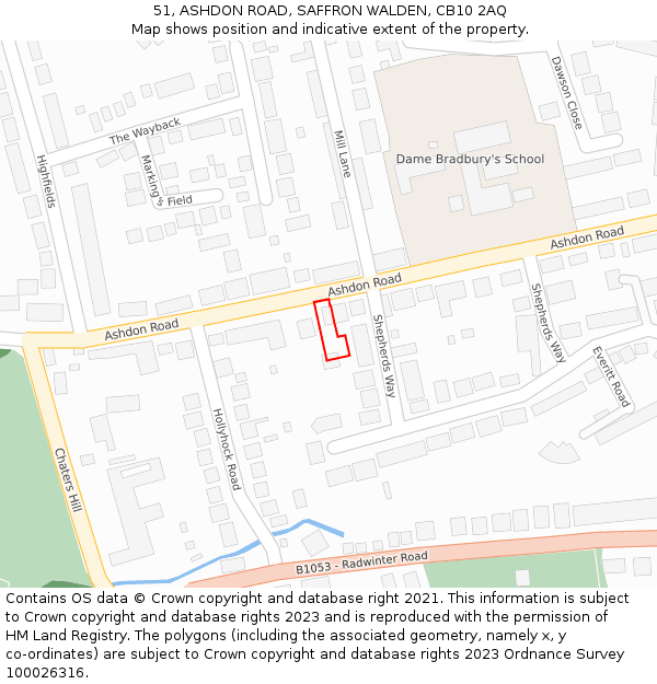 51, ASHDON ROAD, SAFFRON WALDEN, CB10 2AQ: Location map and indicative extent of plot