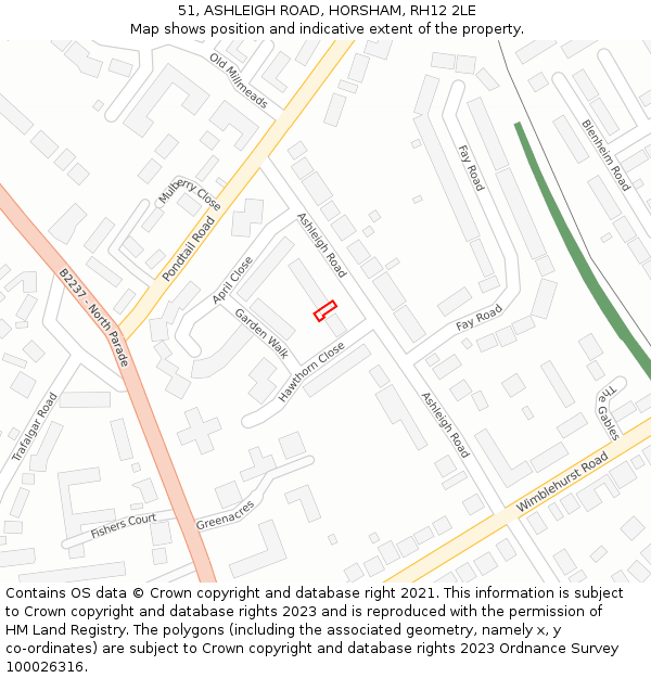 51, ASHLEIGH ROAD, HORSHAM, RH12 2LE: Location map and indicative extent of plot