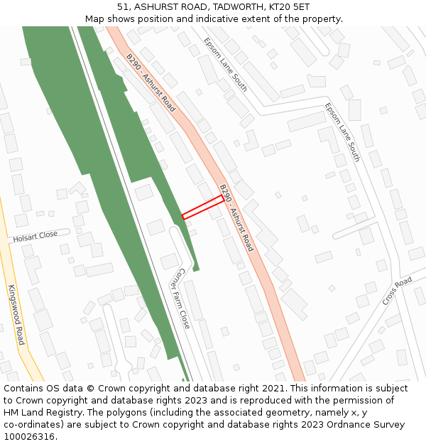 51, ASHURST ROAD, TADWORTH, KT20 5ET: Location map and indicative extent of plot