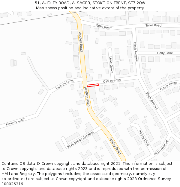 51, AUDLEY ROAD, ALSAGER, STOKE-ON-TRENT, ST7 2QW: Location map and indicative extent of plot