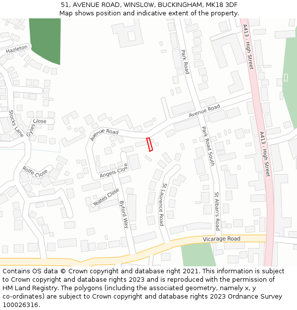 51, AVENUE ROAD, WINSLOW, BUCKINGHAM, MK18 3DF: Location map and indicative extent of plot