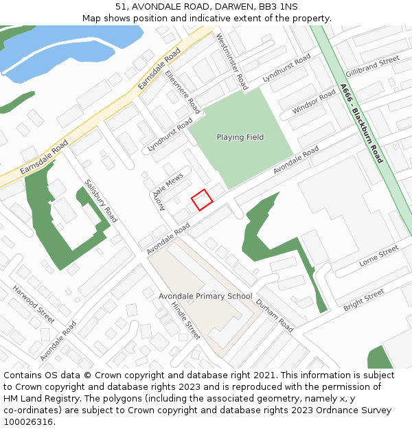 51, AVONDALE ROAD, DARWEN, BB3 1NS: Location map and indicative extent of plot
