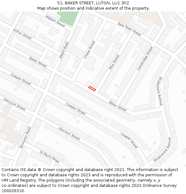 51, BAKER STREET, LUTON, LU1 3PZ: Location map and indicative extent of plot