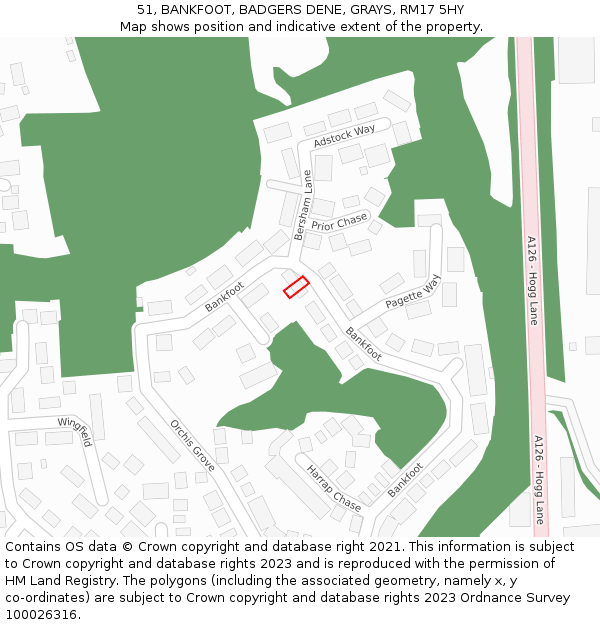51, BANKFOOT, BADGERS DENE, GRAYS, RM17 5HY: Location map and indicative extent of plot