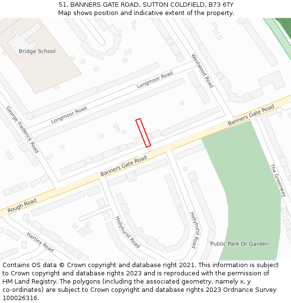 51, BANNERS GATE ROAD, SUTTON COLDFIELD, B73 6TY: Location map and indicative extent of plot