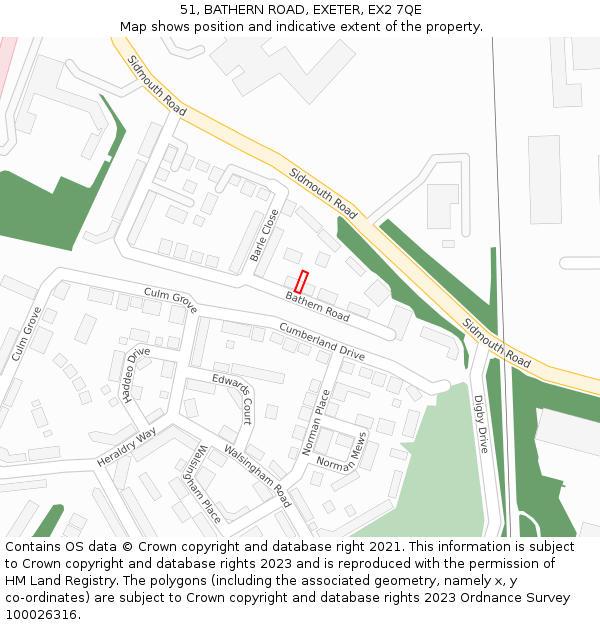 51, BATHERN ROAD, EXETER, EX2 7QE: Location map and indicative extent of plot