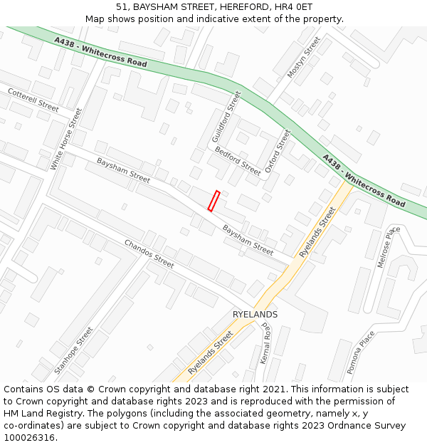 51, BAYSHAM STREET, HEREFORD, HR4 0ET: Location map and indicative extent of plot