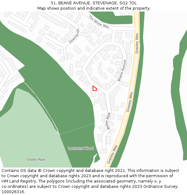 51, BEANE AVENUE, STEVENAGE, SG2 7DL: Location map and indicative extent of plot