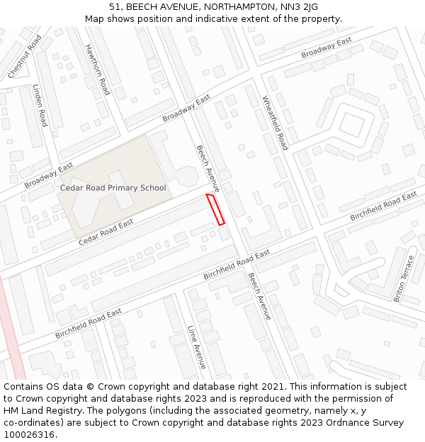 51, BEECH AVENUE, NORTHAMPTON, NN3 2JG: Location map and indicative extent of plot
