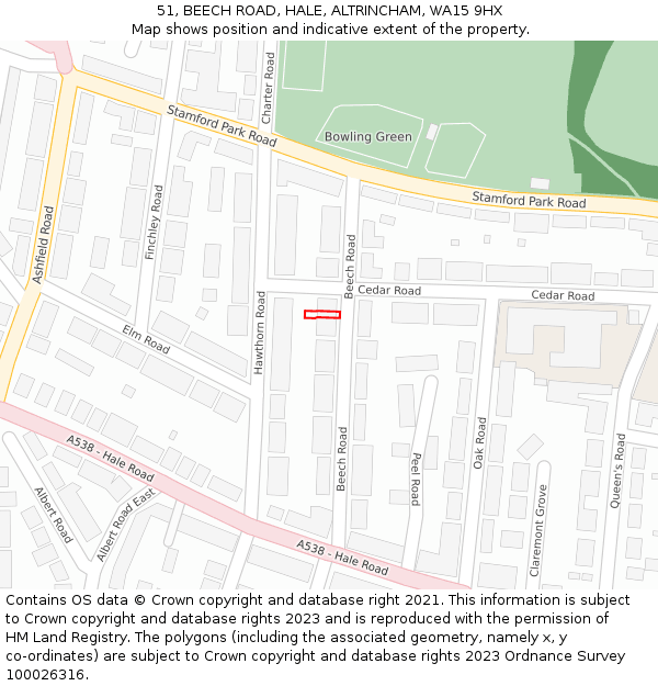51, BEECH ROAD, HALE, ALTRINCHAM, WA15 9HX: Location map and indicative extent of plot