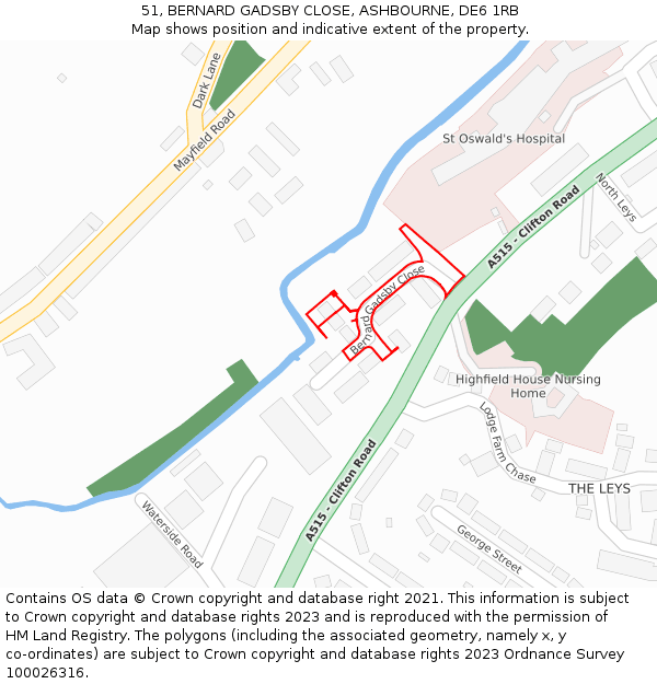 51, BERNARD GADSBY CLOSE, ASHBOURNE, DE6 1RB: Location map and indicative extent of plot