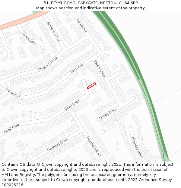 51, BEVYL ROAD, PARKGATE, NESTON, CH64 6RP: Location map and indicative extent of plot