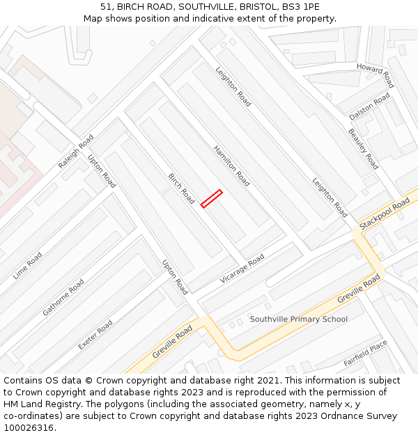 51, BIRCH ROAD, SOUTHVILLE, BRISTOL, BS3 1PE: Location map and indicative extent of plot