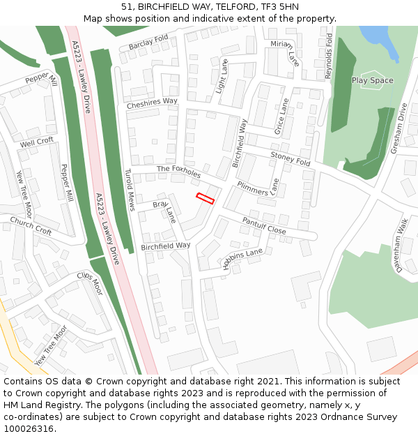 51, BIRCHFIELD WAY, TELFORD, TF3 5HN: Location map and indicative extent of plot