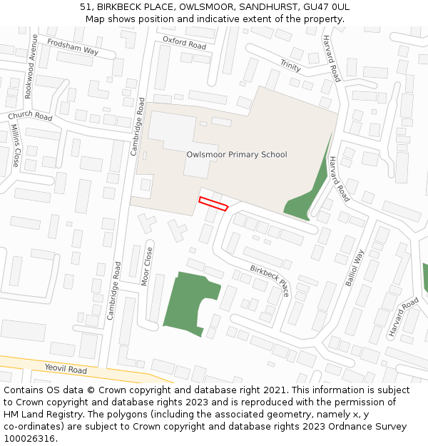 51, BIRKBECK PLACE, OWLSMOOR, SANDHURST, GU47 0UL: Location map and indicative extent of plot