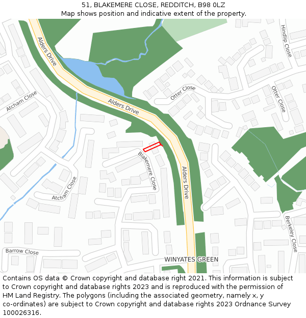 51, BLAKEMERE CLOSE, REDDITCH, B98 0LZ: Location map and indicative extent of plot